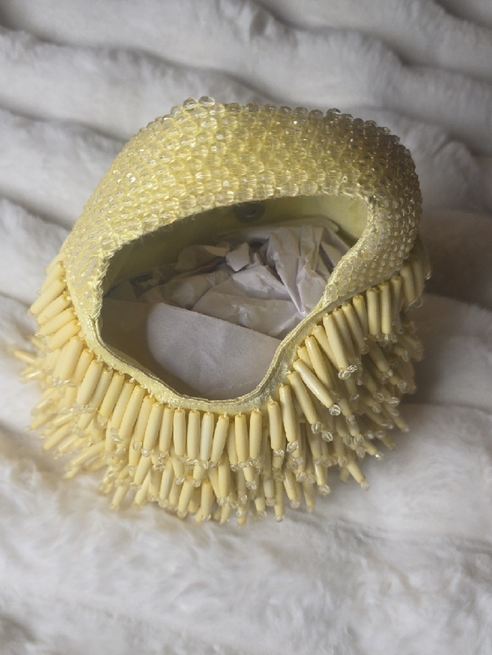 Viral TJ Maxx Beaded Yellow Mini Handbag with Fringe Handle - Picture 2 of 5